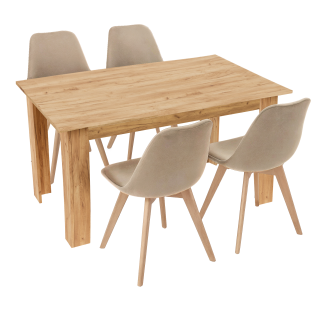 Stół kuchenny 120x80 Dąb Craft Złoty +  4 krzesła Bari Beżowe